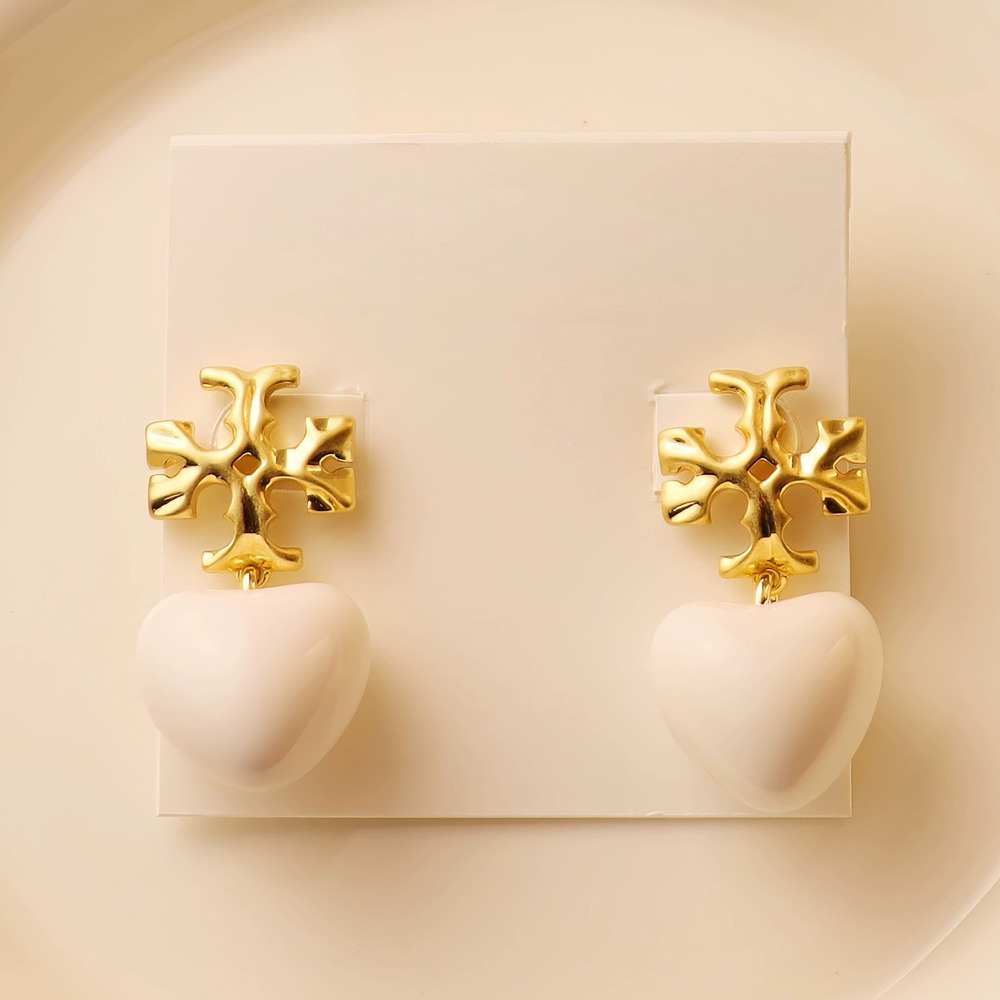 Tory Burch Copper Gold Plated Heart Stud Earrings Classic